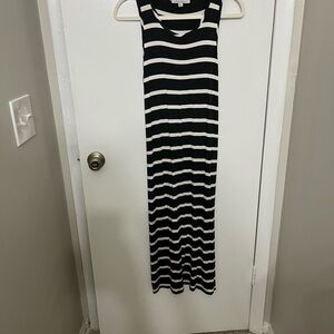 Green Envelope Black and White Striped Maxi Dress